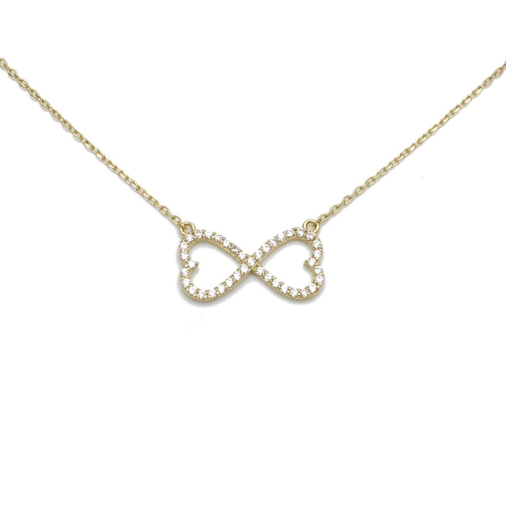 Infinite Love 14k Gold Created Diamond Double Heart Pendant Necklace 1/4tcw.